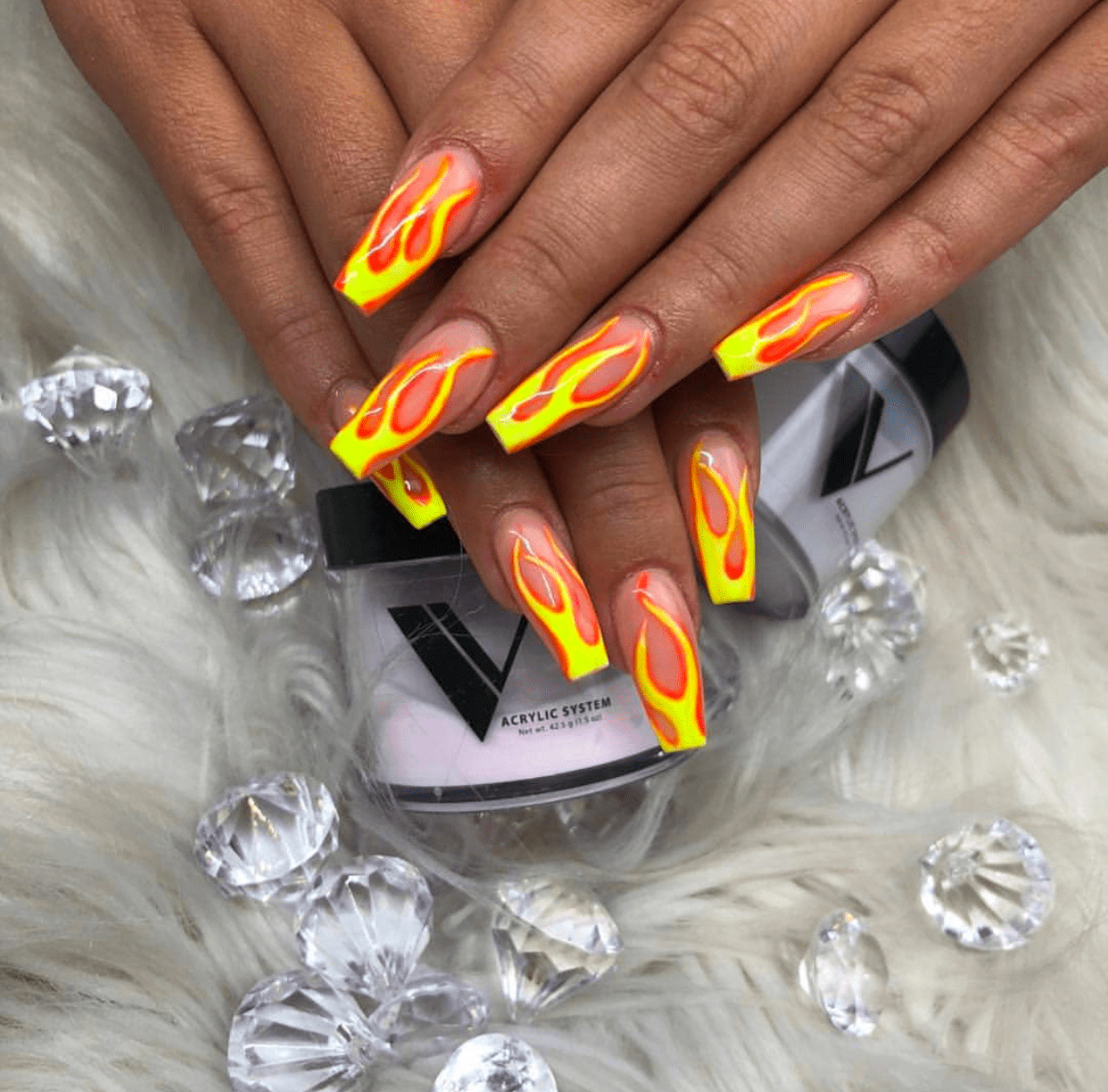 Flame Nail Designs
 Yellow and orange coffin flame nails – Vicariously Me