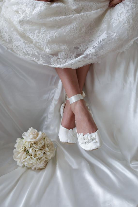 Flat Wedding Shoes For Bride
 Ivory Satin Flat Wedding Shoe Ballet Bridal Flat Shoe Satin