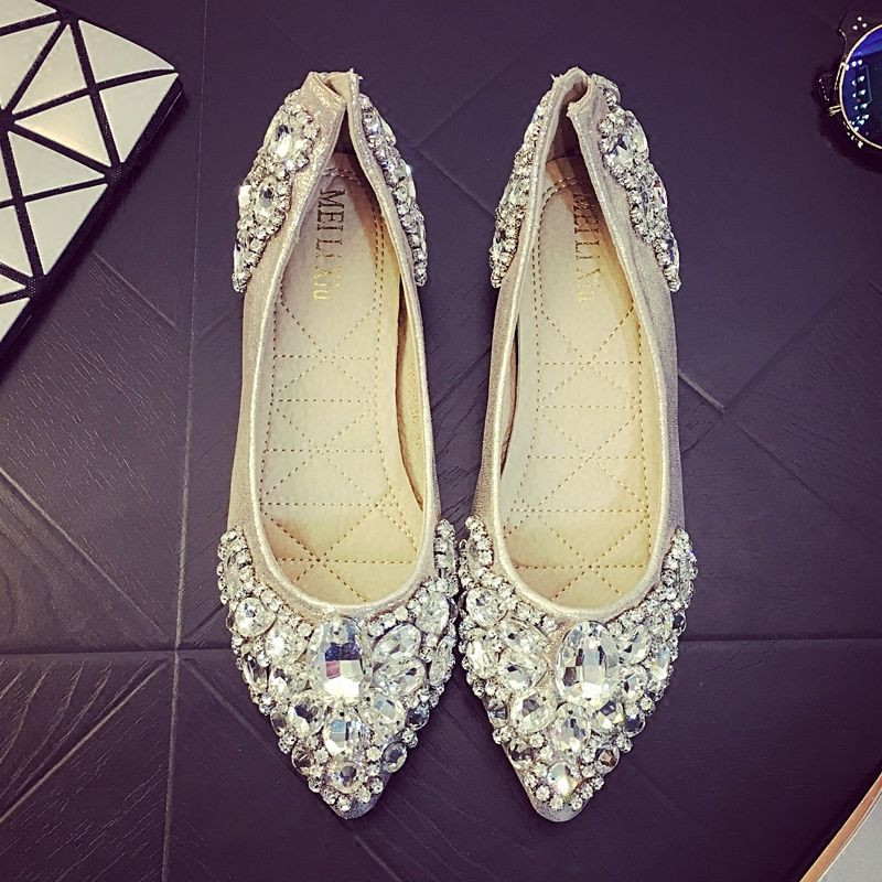 Flat Wedding Shoes For Bride
 Women s Lady pointed toe Wedding shoes Flats Shiny