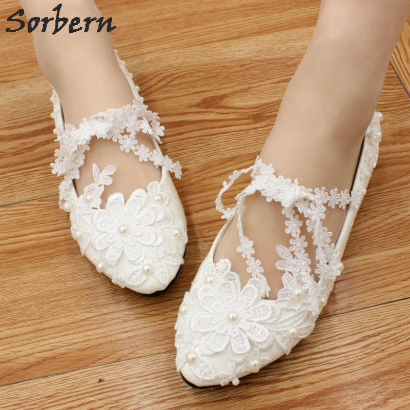 Flat Wedding Shoes For Bride
 Sorbern Handmade Flat Wedding Party Shoes White Lace