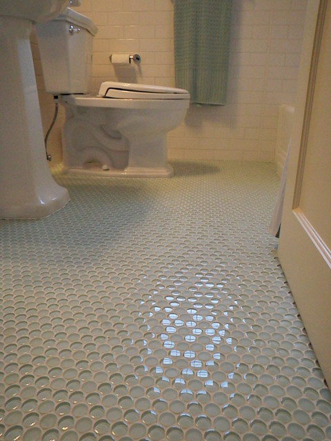 Floor Tiles For Bathrooms
 1940 3 bath room up date with glass penny round floor and