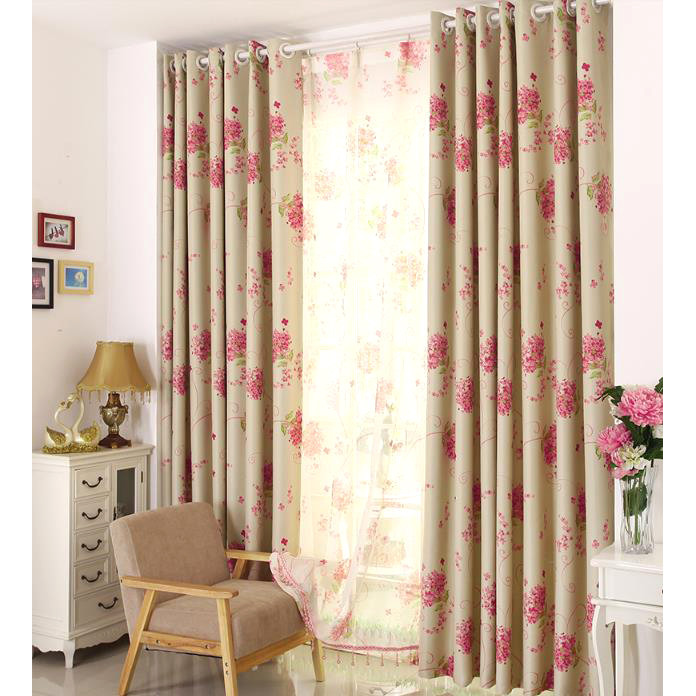 Floral Curtains For Living Room
 Rose Red Floral Print Polyester Insulated Country Curtains