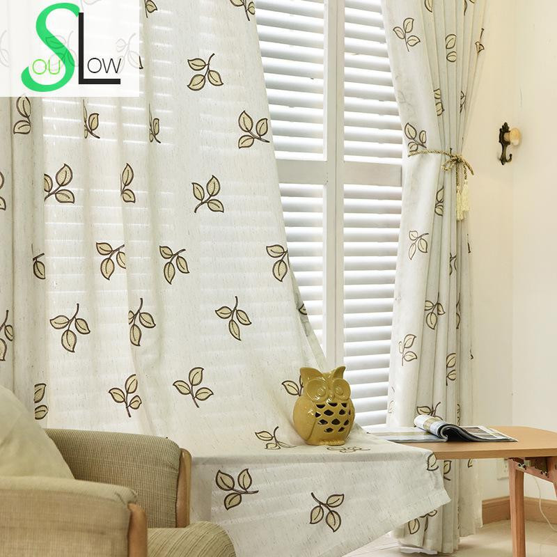 Floral Curtains For Living Room
 Slow Soul Beige Grey Green Three Leaf Curtain French