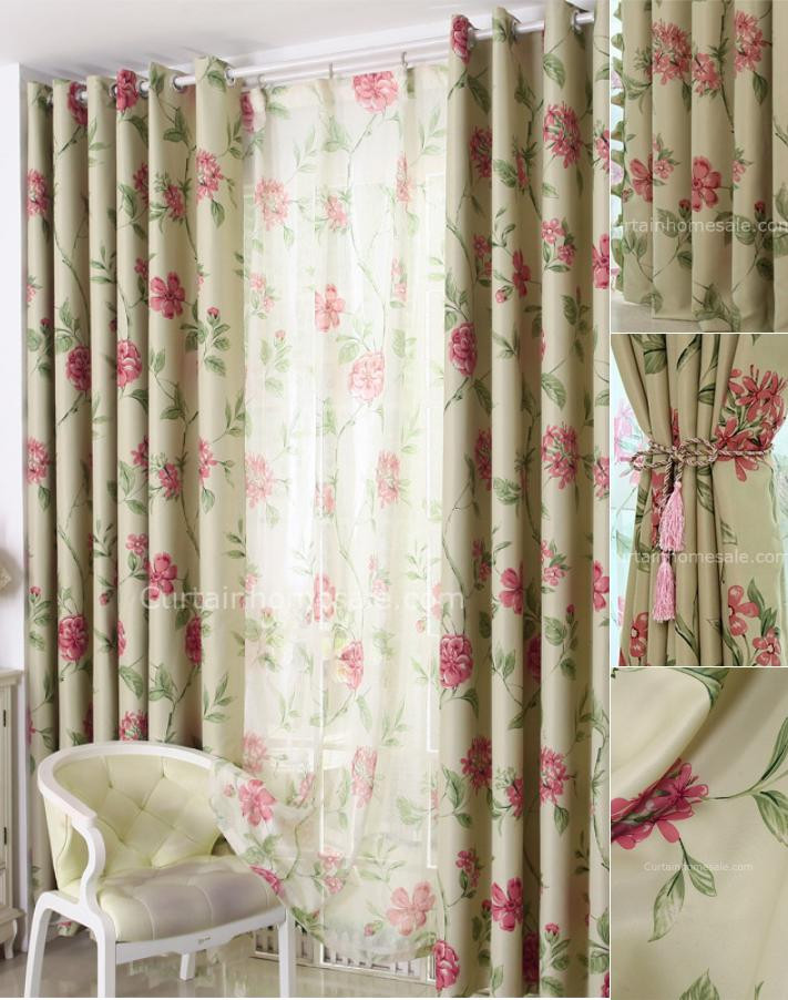 Floral Curtains For Living Room
 Rose Red Floral Print Polyester Bedroom or Living Room