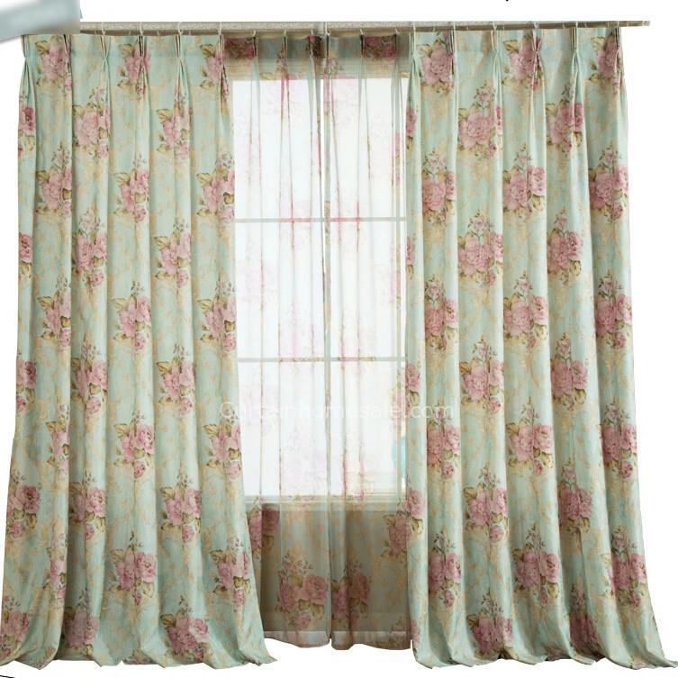 Floral Curtains For Living Room
 Green Color Jacquard and Printing Floral Country Living