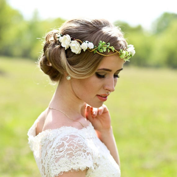 Flower Crown Wedding Hair
 Flower crown wedding headpiece woodland flower bridal hair