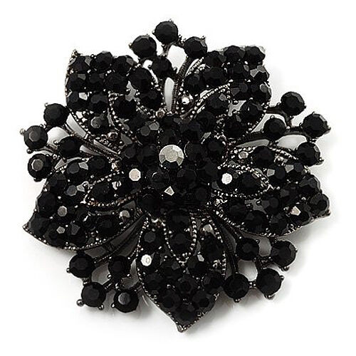Flower Pins
 Vintage Black Rhinestones Flower Shaped Brooch Pin BR175