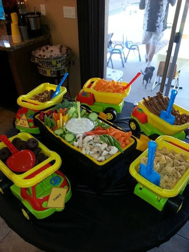 Food Truck Party Ideas
 Toy Dump Trucks for serving Snacks at a Boys Birthday