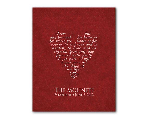 For Better Or For Worse Wedding Vows
 Personalized Wedding Wall Art PRINT From this day