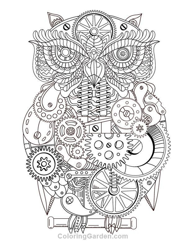 Free Adult Coloring Book Pdf
 Free printable steampunk owl adult coloring page Download