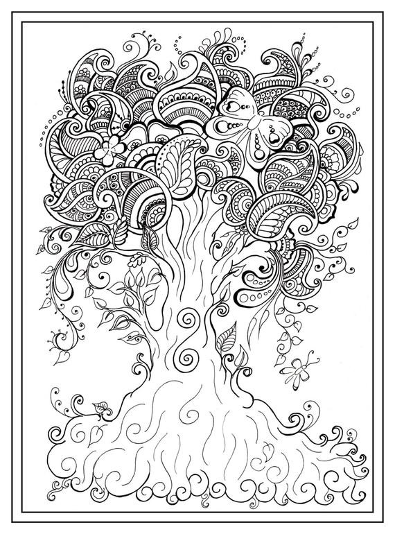 Free Adult Coloring Book Pdf
 Adult colouring in PDF tree dragonfly henna zen