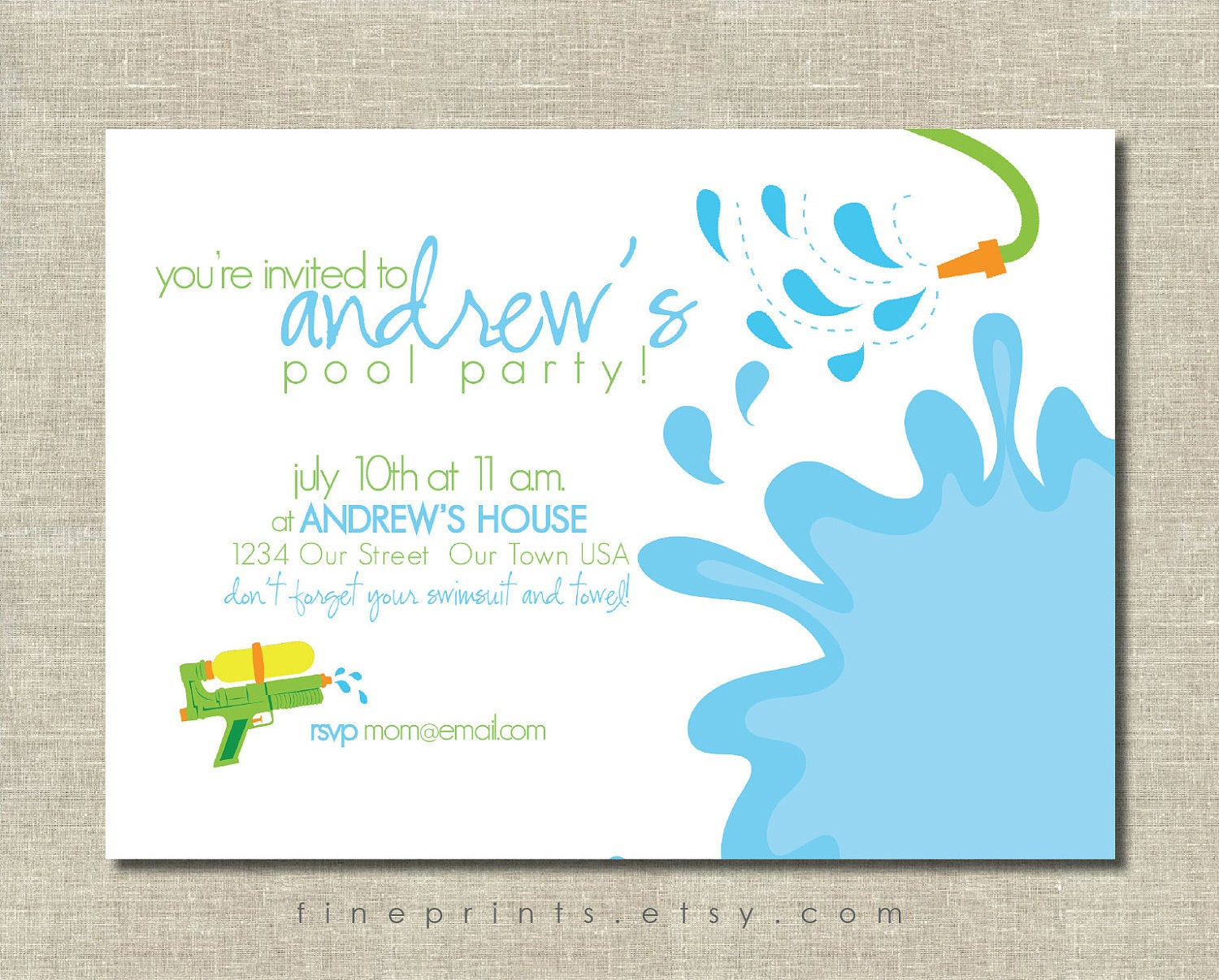 Free Birthday Invitation
 splash swim pool party printable invitation by FinePrints