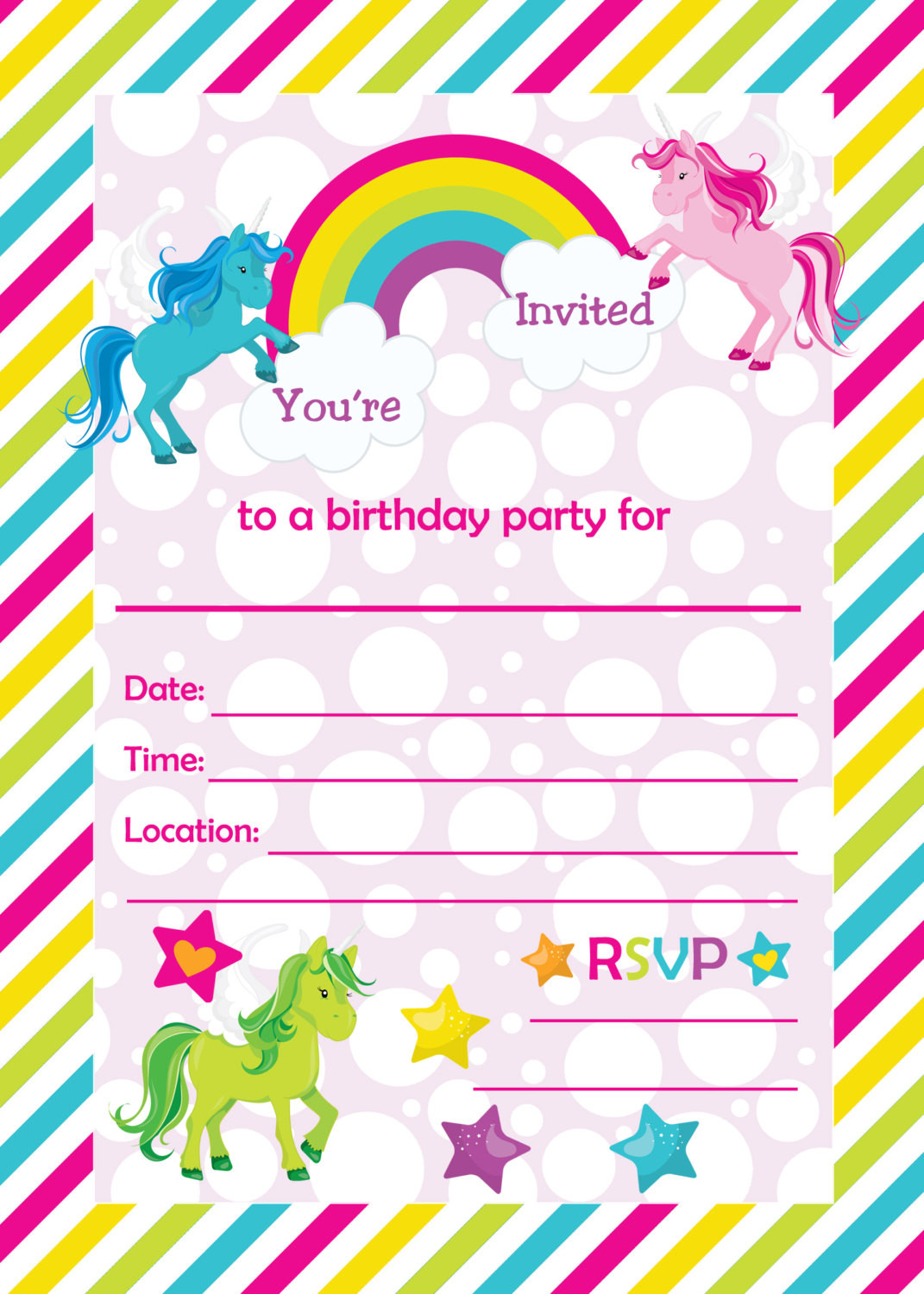 Free Birthday Invitation
 FREE Printable Golden Unicorn Birthday Invitation Template