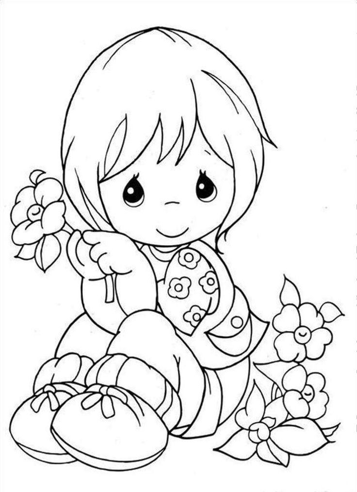 Free Coloring Pages For Girls Flowers
 Little Girl holding a flower Coloring pages