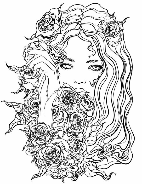 Free Coloring Pages For Girls Flowers
 Pretty Girl with Flowers coloring page