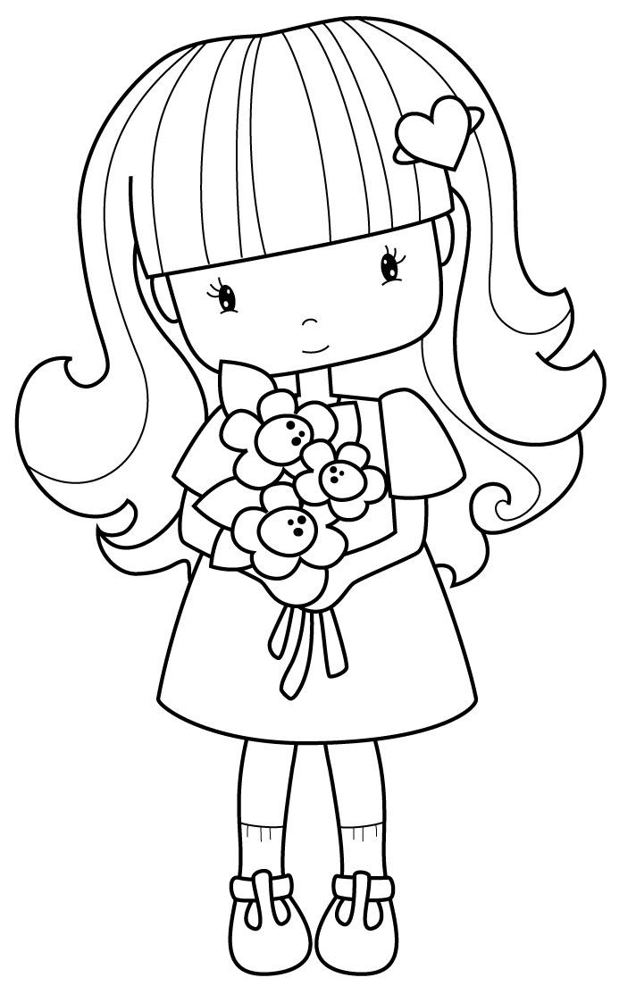 Free Coloring Pages For Girls Flowers
 flower girl cute line drawing