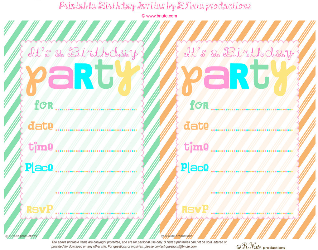 Free Printable Birthday Invitations
 bnute productions Free Printable Striped Birthday Party