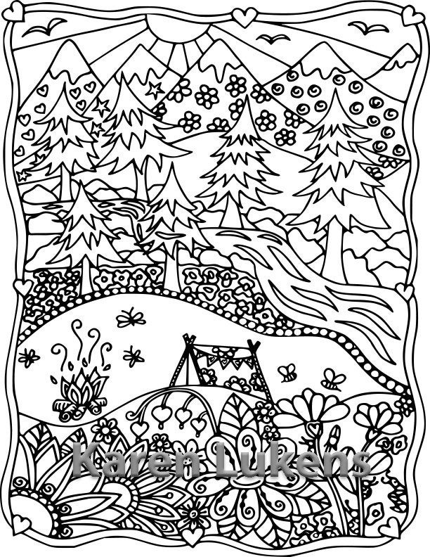 Free Printable Camping Coloring Pages
 Happyville Camping 1 Adult Coloring Book Page Printable