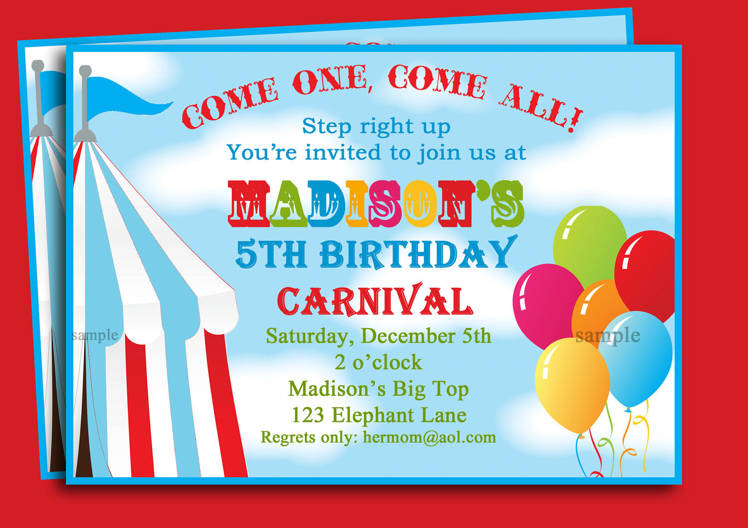 Free Printable Carnival Birthday Invitations
 Circus Carnival Birthday Invitation Printable or Printed with