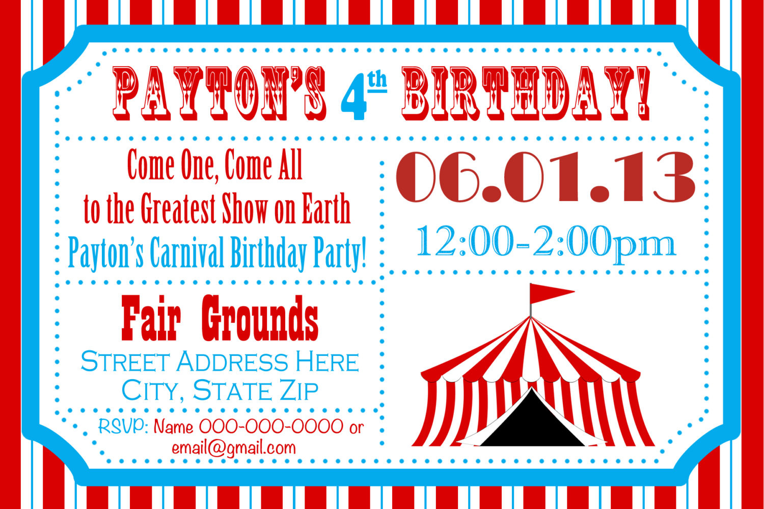Free Printable Carnival Birthday Invitations
 Circus Birthday Party Carnival Invite Circus by