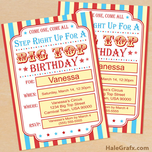 Free Printable Carnival Birthday Invitations
 FREE Printable Circus Birthday Invitation Set