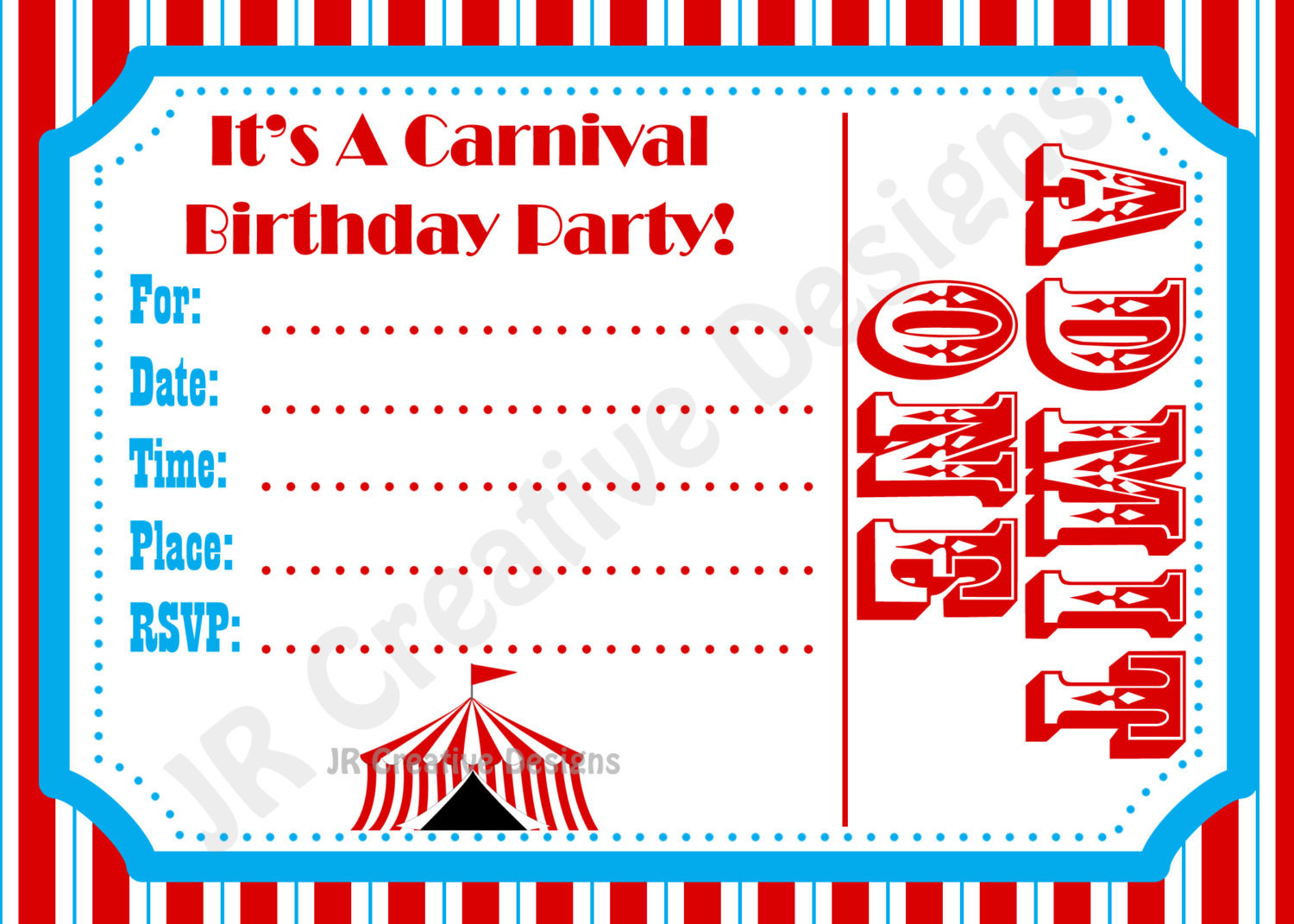 Free Printable Carnival Birthday Invitations
 Carnival Invite Circus Invite Circus by JRCreativeDesigns