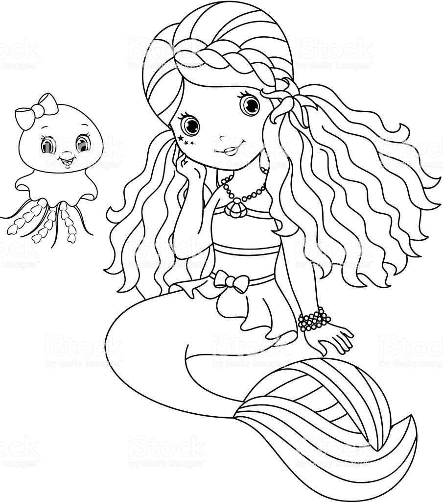Free Printable Mermaid Coloring Pages
 Mermaid Coloring Page Stock Illustration Download Image