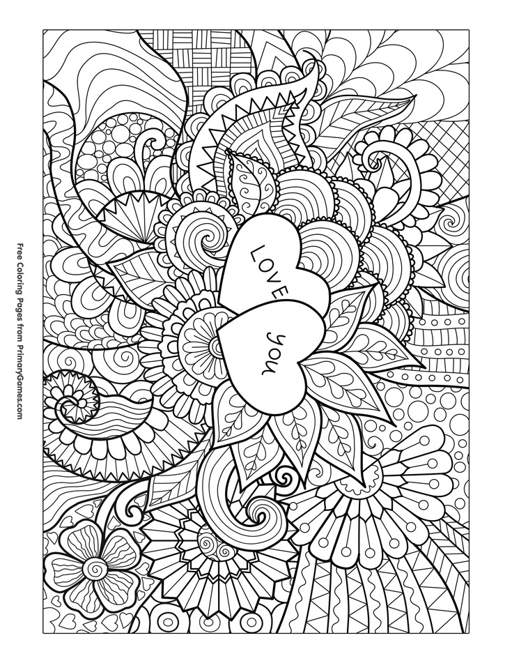 Free Printable Valentines Day Coloring Pages
 Love You Zentangle Coloring Page • FREE Printable eBook