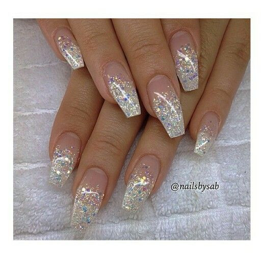 French Ombre Nails With Glitter
 French glitter ombre coffin shape