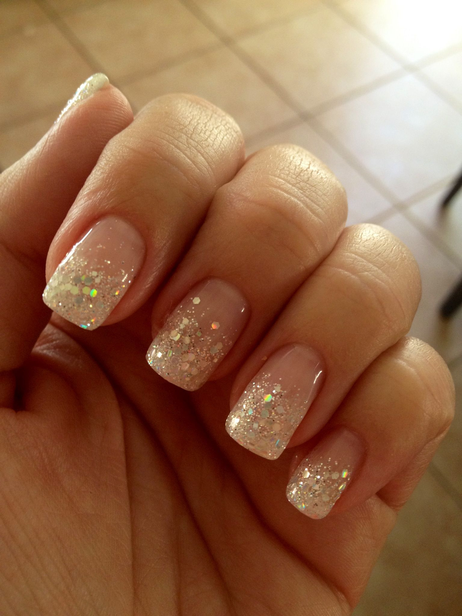 French Ombre Nails With Glitter
 Glitter French Manicure Fade Can you say wedding nails