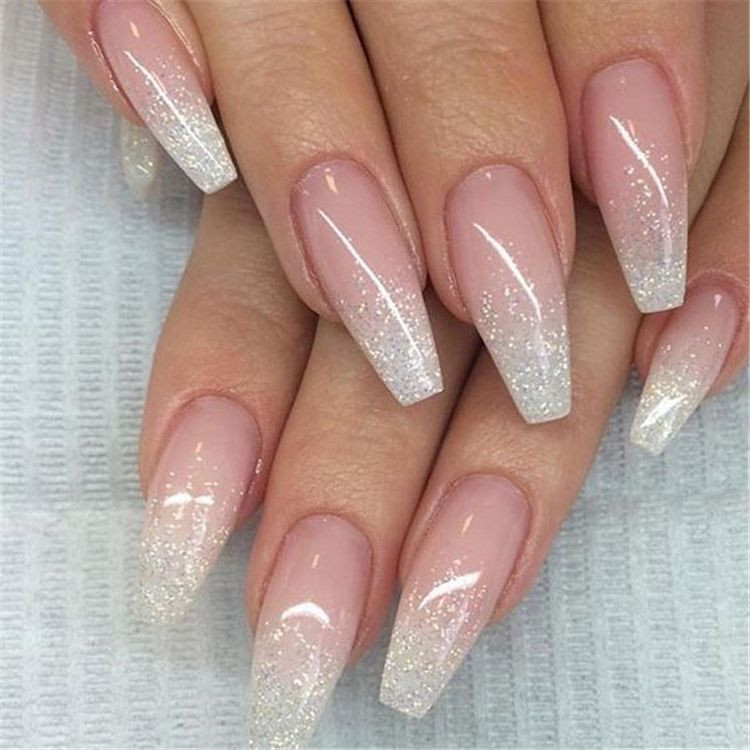 French Ombre Nails With Glitter
 Pin on Coffin Nails