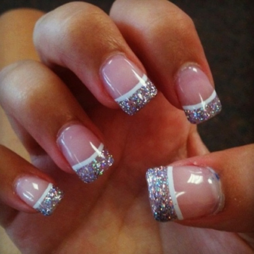 French Tip Acrylic Nails With Glitter
 Glitter Nails