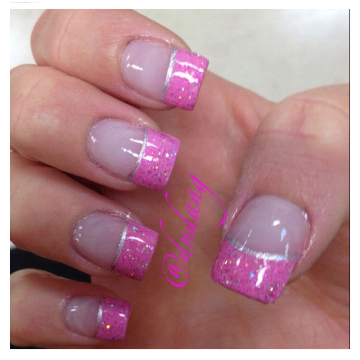 French Tip Acrylic Nails With Glitter
 Pink and glitter French tip Nails in 2019
