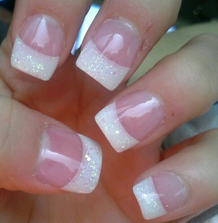 French Tip Acrylic Nails With Glitter
 nails glitter white tip Girl Stuff