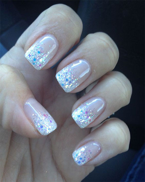French Tip Nail Designs With Glitter
 12 Gel French Tip Glitter Nail Art Designs & Ideas 2016