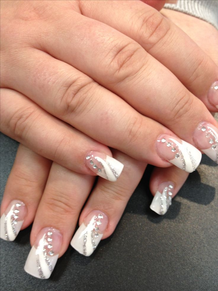French White Tip Nail Designs
 Solar nails French tips with white and silver design