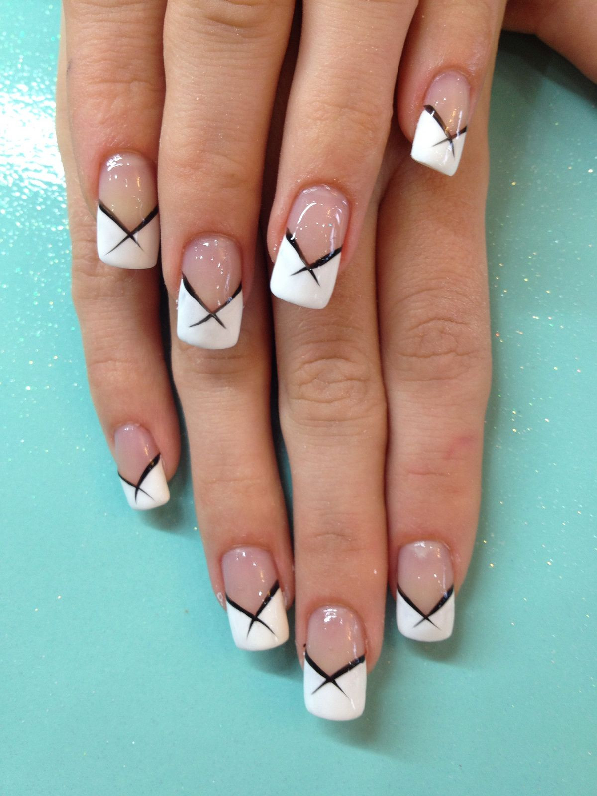 French White Tip Nail Designs
 Cool White French tips with black flick nail art