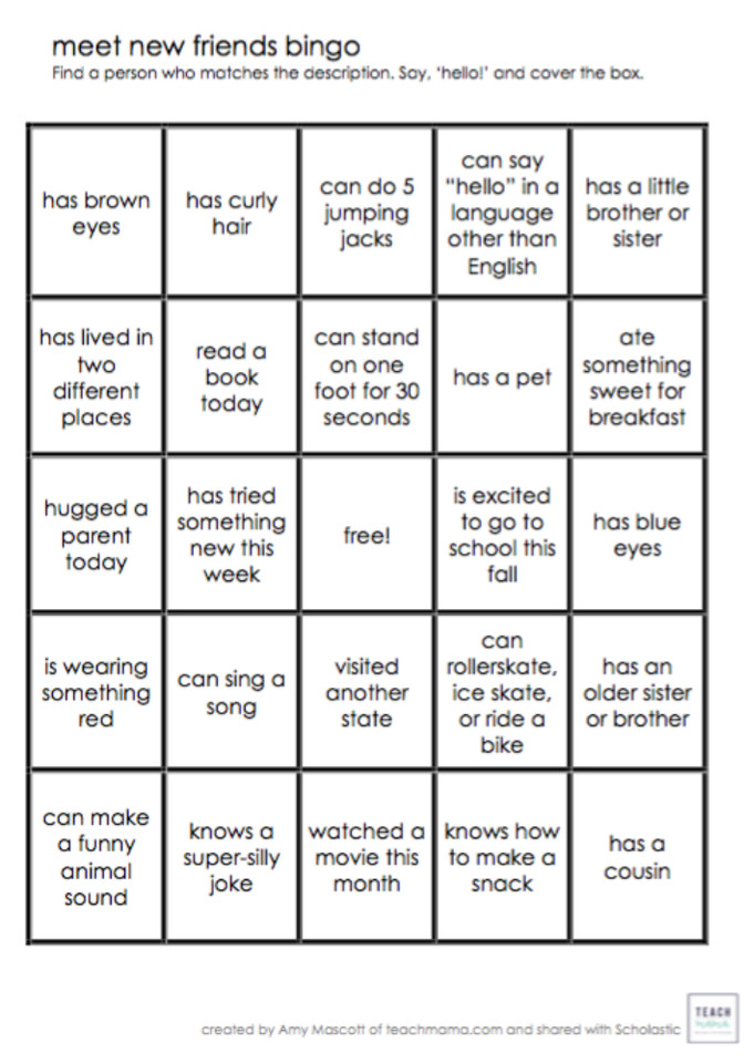 Friendship Games For Adults
 Meet New Friends Bingo Game