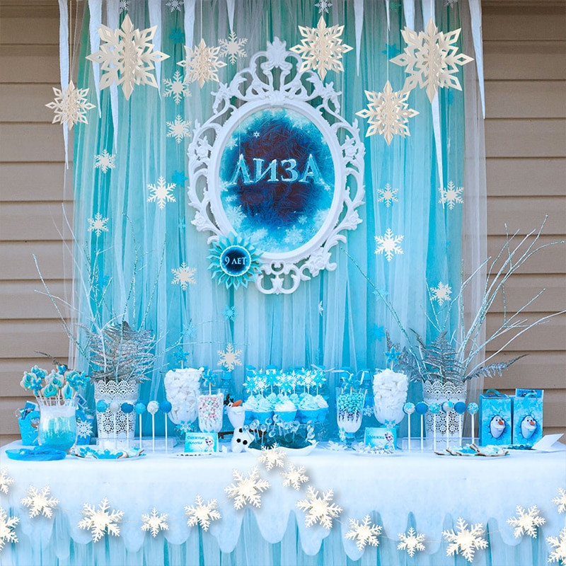 Frozen Decorations For Birthday Party
 Frozen Party decoration Supplies Blue White Snowflake