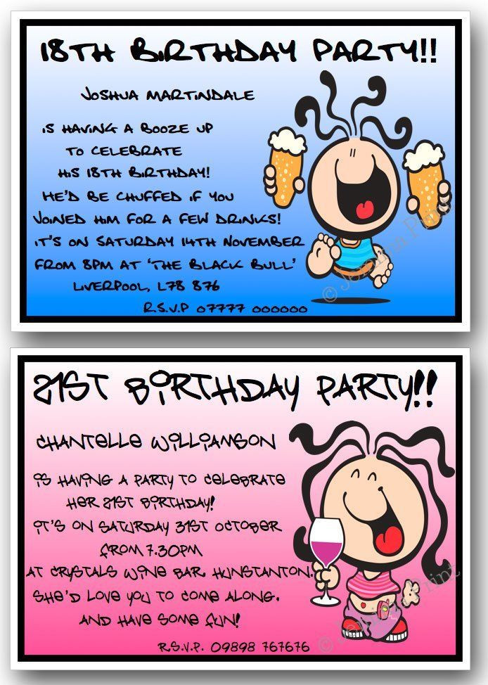 Funny 40th Birthday Invitations
 Personalised 18th 21st 30th 40th 50th 60th funny Birthday