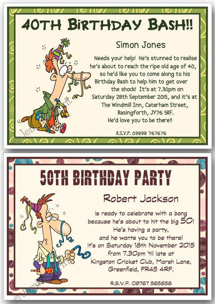 Funny 40th Birthday Invitations
 30th 40th 50th 60th 70th 80th personalised funny Birthday