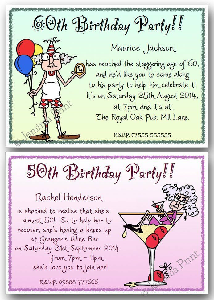 Funny 50th Birthday Invitations
 40th 50th 60th 70th 80th 90th personalised Birthday Party