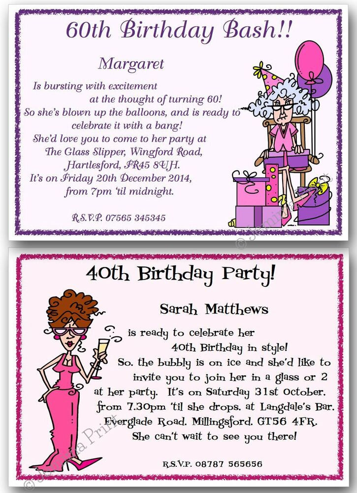 Funny Birthday Invitation Wording
 Personalised funny Birthday Party Invites 30th 40th 50th