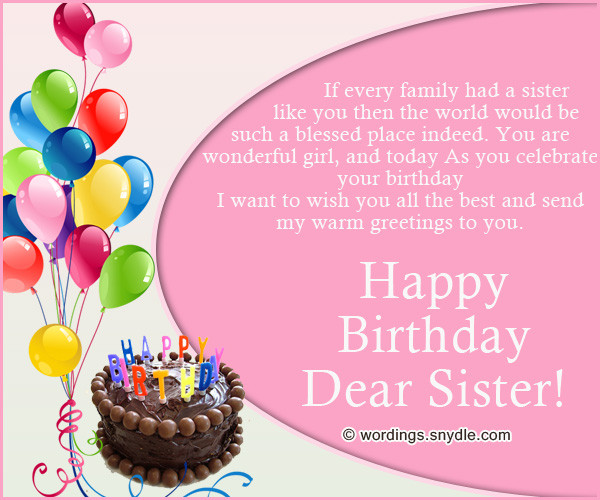 Funny Birthday Wishes For Younger Sister
 Happy Birthday Wishes for Sister Wordings and Messages