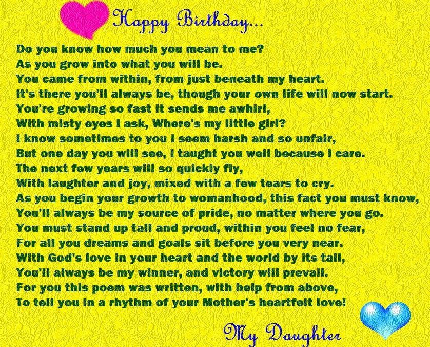 Funny Mom Birthday Quotes From Daughter
 Happy Birthday Poems for Daughter from Mom and Dad