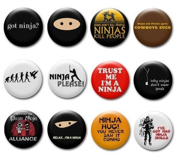 Funny Pins
 Set of 12 Funny Ninja Jokes Flair Buttons Pins Badges