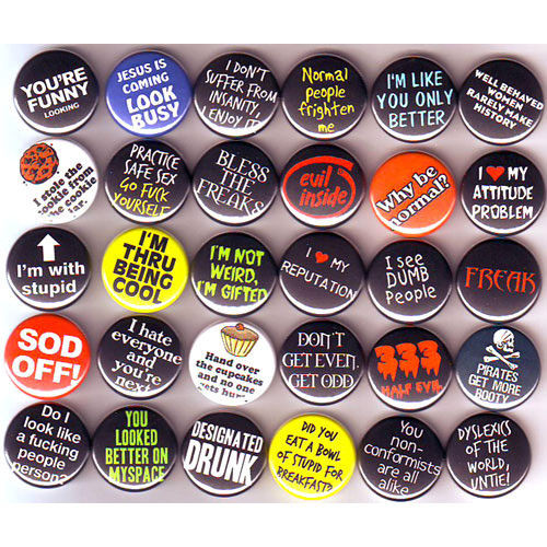 Funny Pins
 Bulk Lot FUNNY SLOGAN BADGES x 30 Buttons Pins Wholesale