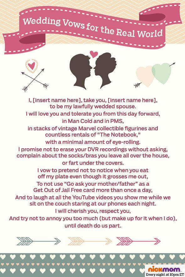 Funny Renewal Wedding Vows
 Wedding vows for the real world motherhood