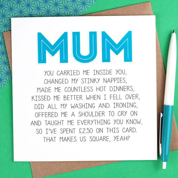 Funny Things To Say On A Birthday Card
 Funny Birthday Card for Mum Funny Mothers Day Card mum