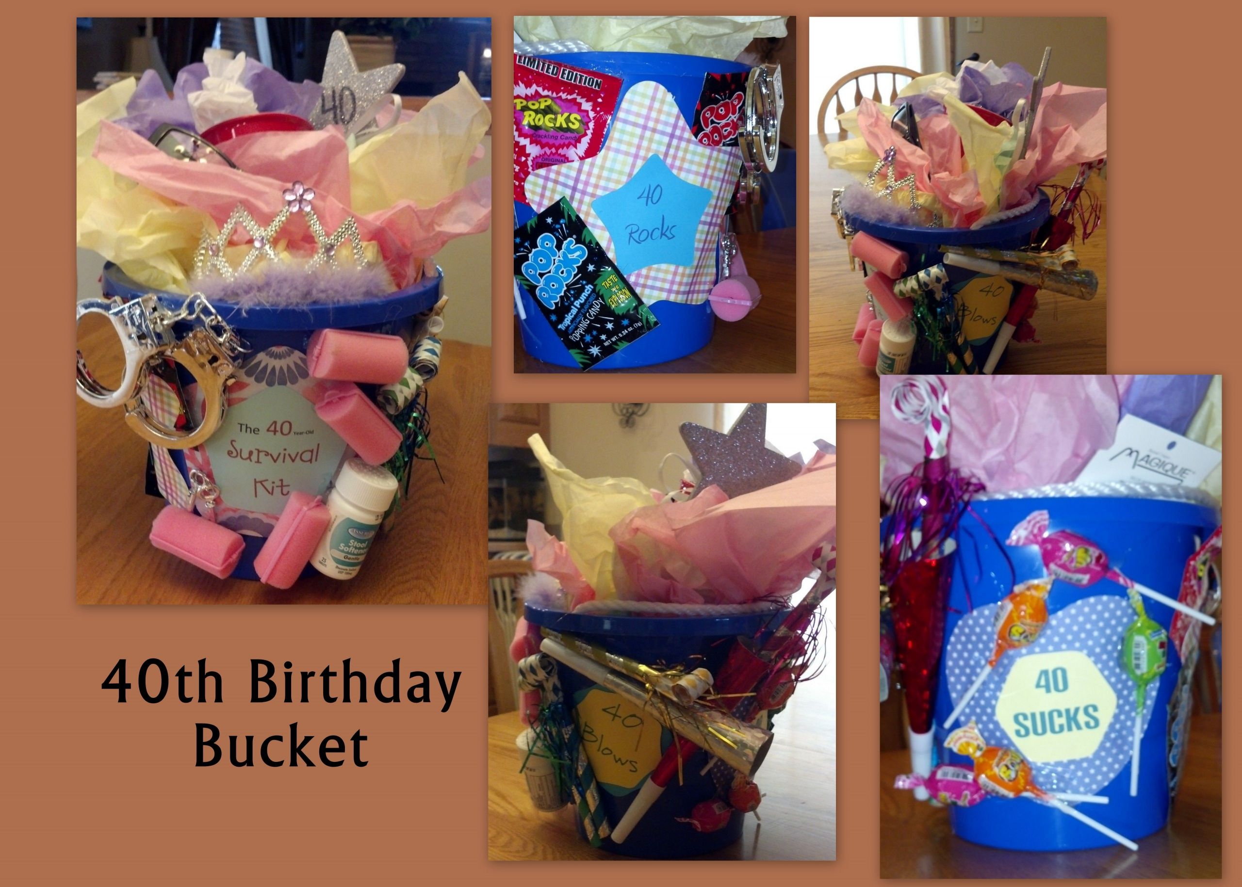 Gag Gifts For 40th Birthday
 40th Birthday bucket filled with gag ts